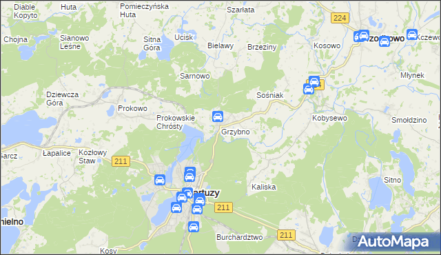 mapa Grzybno gmina Kartuzy, Grzybno gmina Kartuzy na mapie Targeo