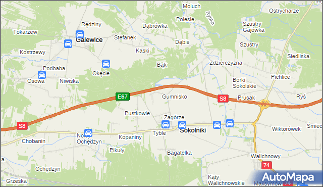 mapa Gumnisko gmina Sokolniki, Gumnisko gmina Sokolniki na mapie Targeo