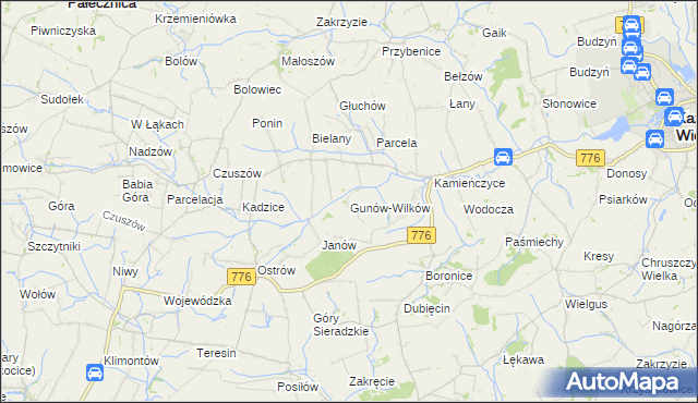 mapa Gunów-Wilków, Gunów-Wilków na mapie Targeo