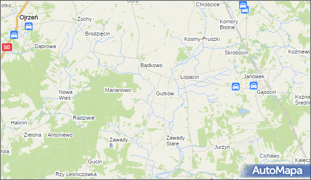 mapa Gutków gmina Sońsk, Gutków gmina Sońsk na mapie Targeo