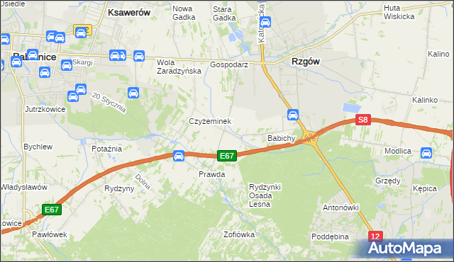 mapa Guzew gmina Rzgów, Guzew gmina Rzgów na mapie Targeo