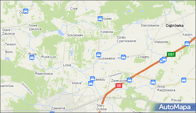 mapa Guzowatka gmina Dąbrówka, Guzowatka gmina Dąbrówka na mapie Targeo