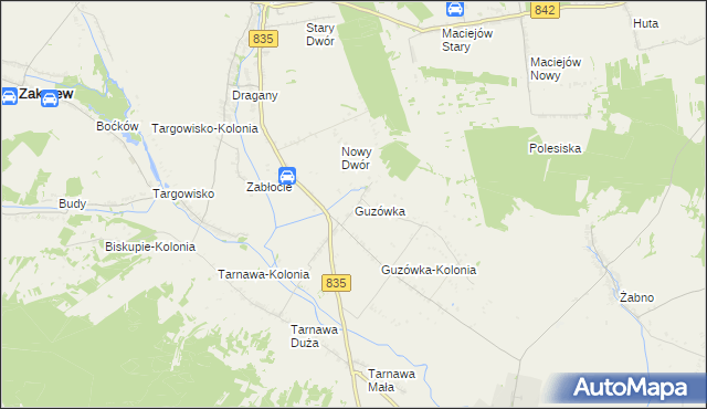 mapa Guzówka gmina Wysokie, Guzówka gmina Wysokie na mapie Targeo