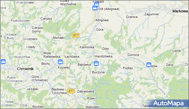 mapa Handzlówka, Handzlówka na mapie Targeo