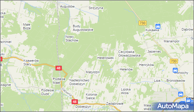 mapa Helenówek gmina Głowaczów, Helenówek gmina Głowaczów na mapie Targeo