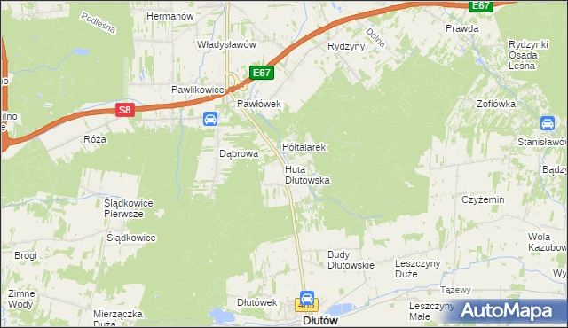 mapa Huta Dłutowska, Huta Dłutowska na mapie Targeo