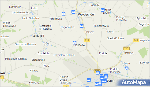 mapa Ignaców gmina Wojciechów, Ignaców gmina Wojciechów na mapie Targeo