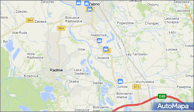 mapa Ilkowice gmina Żabno, Ilkowice gmina Żabno na mapie Targeo