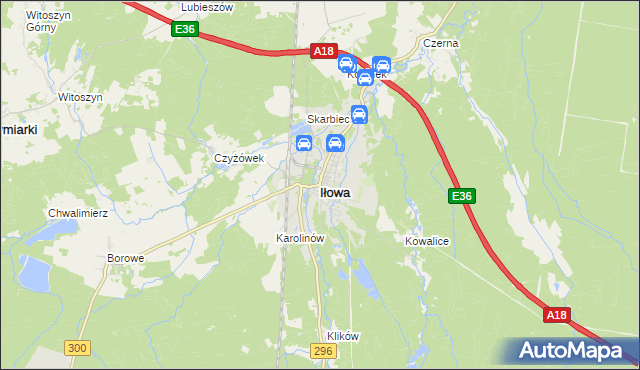 mapa Iłowa powiat żagański, Iłowa powiat żagański na mapie Targeo