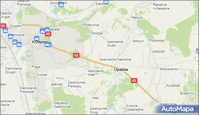 mapa Iwanowice-Naboków, Iwanowice-Naboków na mapie Targeo