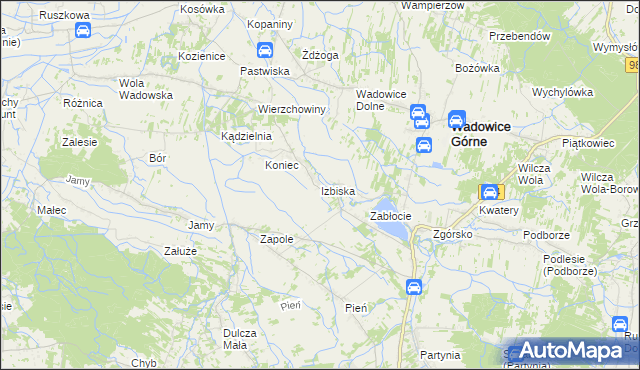 mapa Izbiska gmina Wadowice Górne, Izbiska gmina Wadowice Górne na mapie Targeo