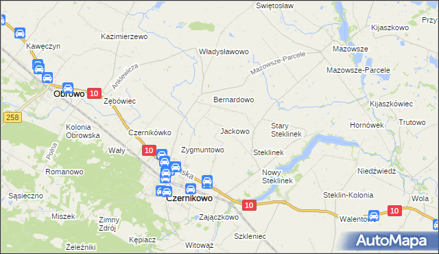 mapa Jackowo gmina Czernikowo, Jackowo gmina Czernikowo na mapie Targeo