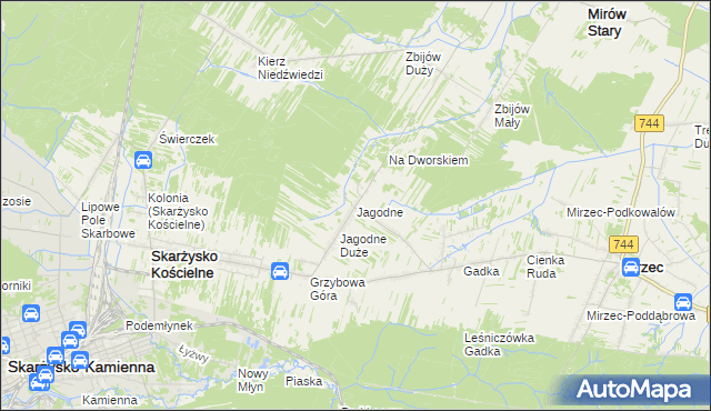 mapa Jagodne gmina Mirzec, Jagodne gmina Mirzec na mapie Targeo