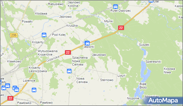 mapa Jakubowo gmina Chojnice, Jakubowo gmina Chojnice na mapie Targeo