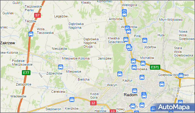 mapa Janiszew gmina Zakrzew, Janiszew gmina Zakrzew na mapie Targeo