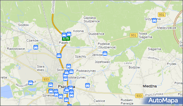 mapa Jankowice gmina Pszczyna, Jankowice gmina Pszczyna na mapie Targeo