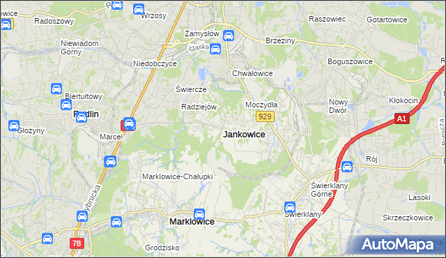 mapa Jankowice gmina Świerklany, Jankowice gmina Świerklany na mapie Targeo