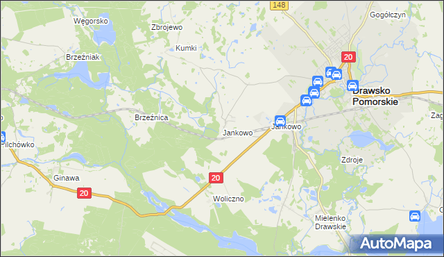 mapa Jankowo gmina Drawsko Pomorskie, Jankowo gmina Drawsko Pomorskie na mapie Targeo