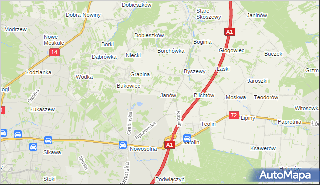 mapa Janów gmina Nowosolna, Janów gmina Nowosolna na mapie Targeo