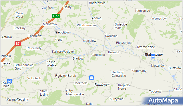 mapa Janowice gmina Słaboszów, Janowice gmina Słaboszów na mapie Targeo
