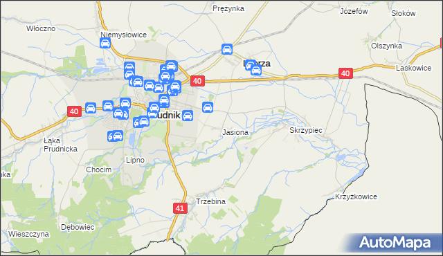 mapa Jasiona gmina Lubrza, Jasiona gmina Lubrza na mapie Targeo