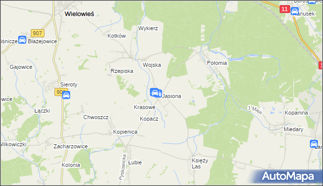 mapa Jasiona gmina Zbrosławice, Jasiona gmina Zbrosławice na mapie Targeo