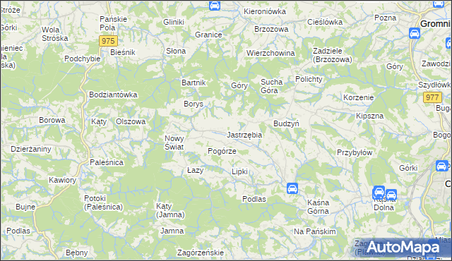 mapa Jastrzębia gmina Ciężkowice, Jastrzębia gmina Ciężkowice na mapie Targeo