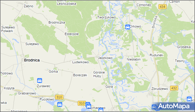 mapa Jaszkowo gmina Brodnica, Jaszkowo gmina Brodnica na mapie Targeo