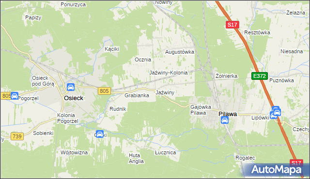 mapa Jaźwiny gmina Pilawa, Jaźwiny gmina Pilawa na mapie Targeo