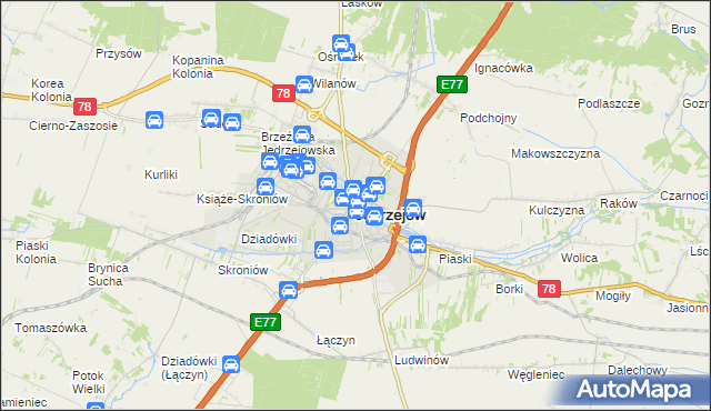 mapa Jędrzejów, Jędrzejów na mapie Targeo