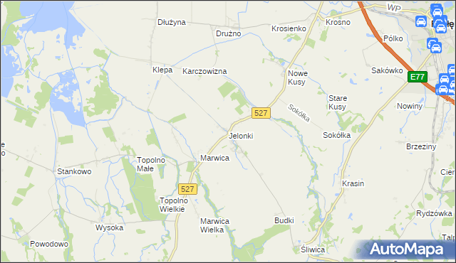 mapa Jelonki gmina Rychliki, Jelonki gmina Rychliki na mapie Targeo