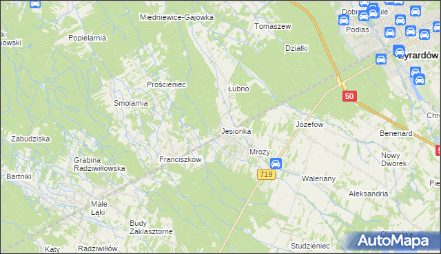 mapa Jesionka gmina Wiskitki, Jesionka gmina Wiskitki na mapie Targeo