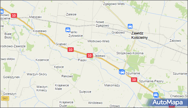mapa Jeżewo gmina Zawidz, Jeżewo gmina Zawidz na mapie Targeo