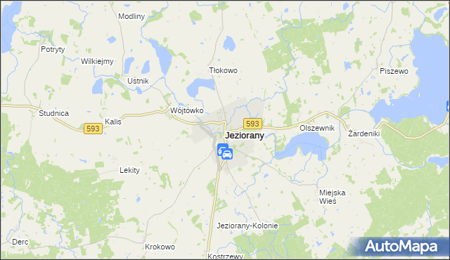 mapa Jeziorany powiat olsztyński, Jeziorany powiat olsztyński na mapie Targeo