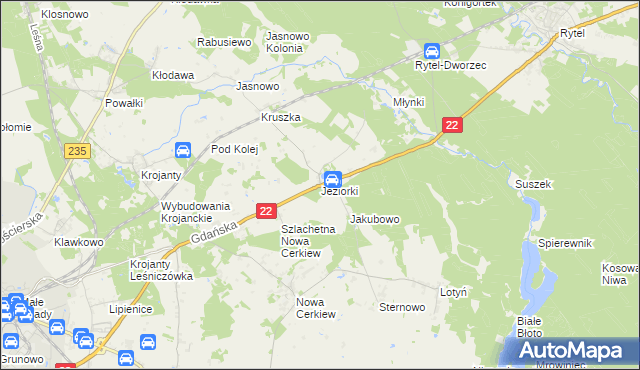 mapa Jeziorki gmina Chojnice, Jeziorki gmina Chojnice na mapie Targeo