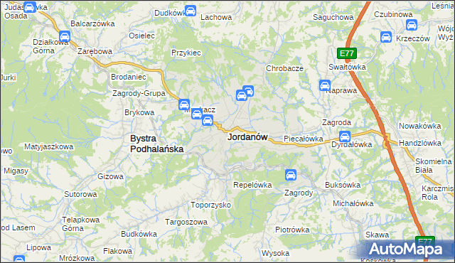 mapa Jordanów powiat suski, Jordanów powiat suski na mapie Targeo