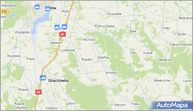 mapa Józefów gmina Strachówka, Józefów gmina Strachówka na mapie Targeo