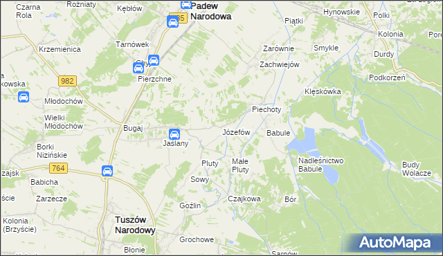 mapa Józefów gmina Tuszów Narodowy, Józefów gmina Tuszów Narodowy na mapie Targeo