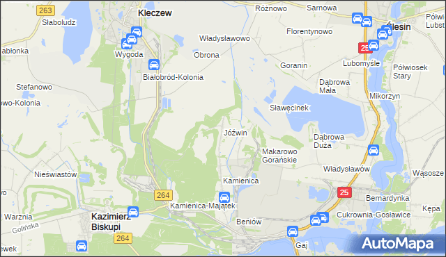 mapa Jóźwin gmina Kazimierz Biskupi, Jóźwin gmina Kazimierz Biskupi na mapie Targeo