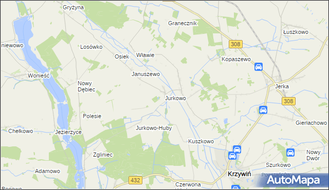 mapa Jurkowo gmina Krzywiń, Jurkowo gmina Krzywiń na mapie Targeo