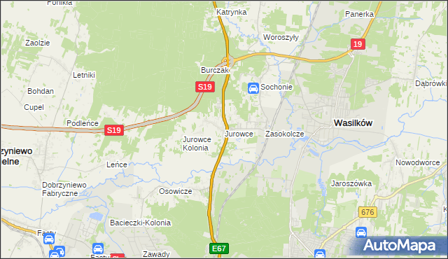 mapa Jurowce gmina Wasilków, Jurowce gmina Wasilków na mapie Targeo