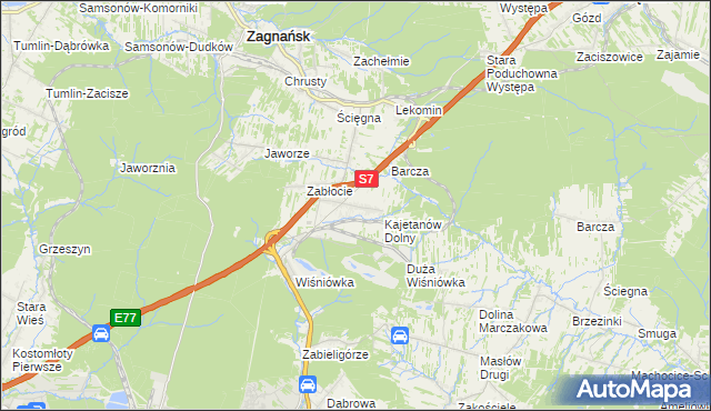 mapa Kajetanów gmina Zagnańsk, Kajetanów gmina Zagnańsk na mapie Targeo