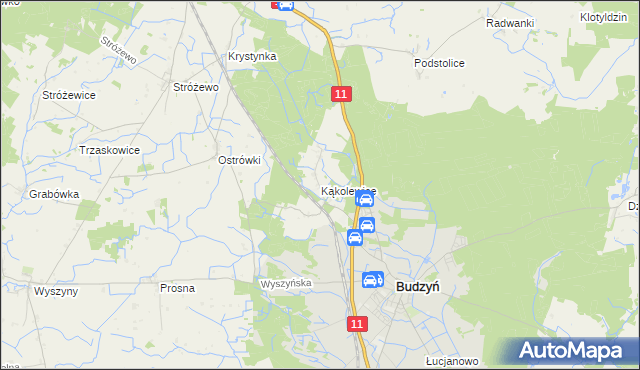 mapa Kąkolewice gmina Budzyń, Kąkolewice gmina Budzyń na mapie Targeo