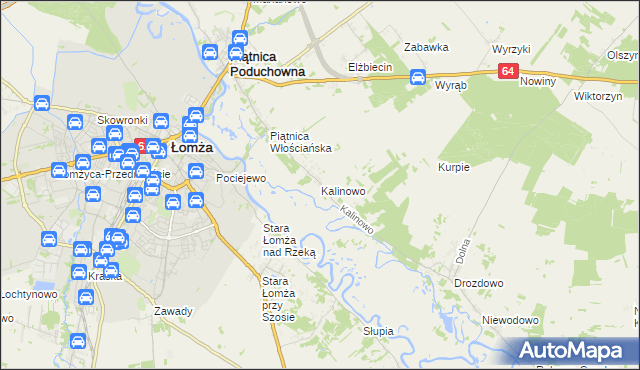 mapa Kalinowo gmina Piątnica, Kalinowo gmina Piątnica na mapie Targeo