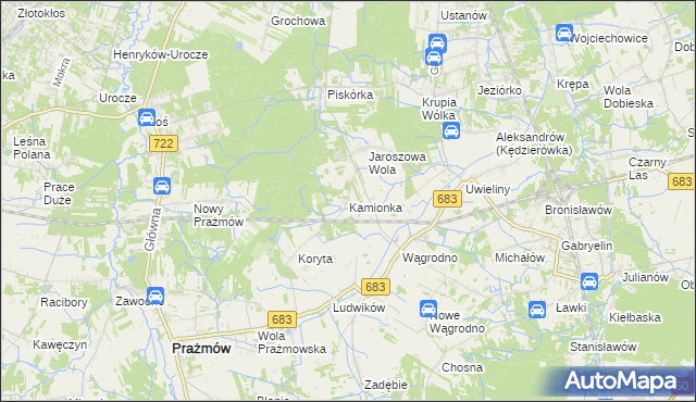 mapa Kamionka gmina Prażmów, Kamionka gmina Prażmów na mapie Targeo