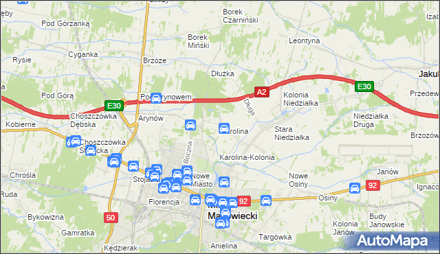 mapa Karolina gmina Mińsk Mazowiecki, Karolina gmina Mińsk Mazowiecki na mapie Targeo