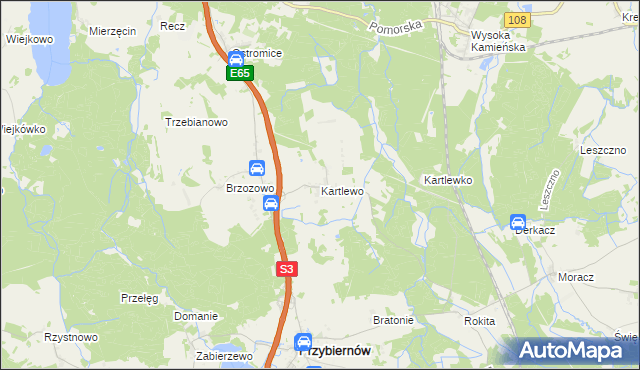 mapa Kartlewo gmina Przybiernów, Kartlewo gmina Przybiernów na mapie Targeo