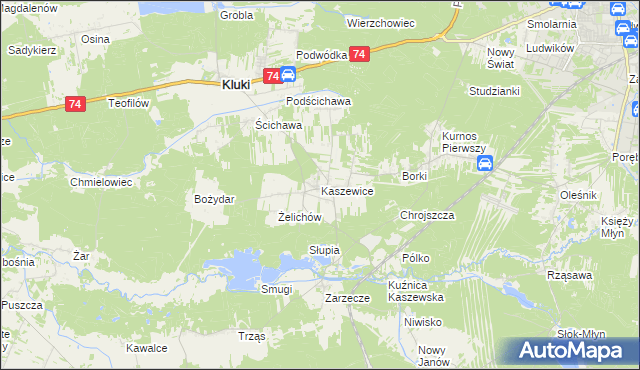 mapa Kaszewice, Kaszewice na mapie Targeo