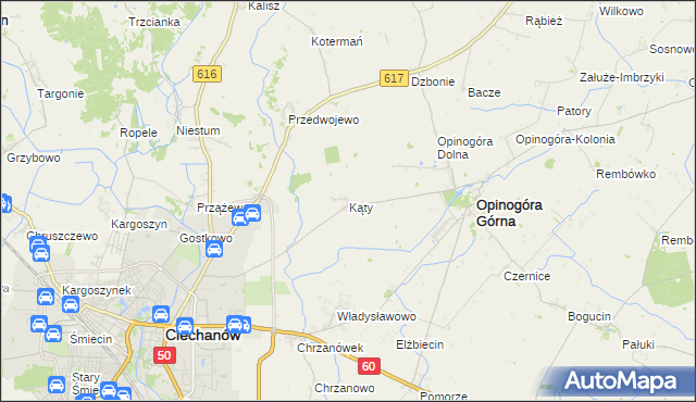 mapa Kąty gmina Opinogóra Górna, Kąty gmina Opinogóra Górna na mapie Targeo