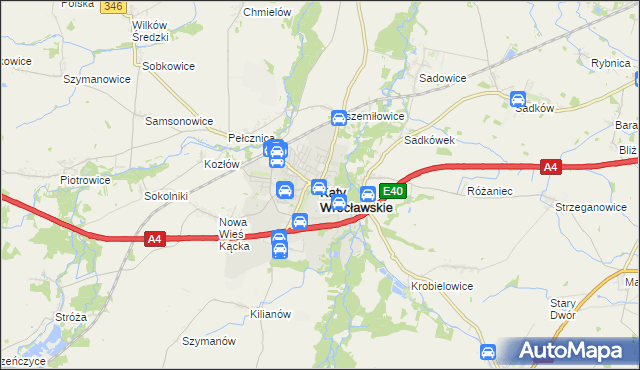 mapa Kąty Wrocławskie, Kąty Wrocławskie na mapie Targeo